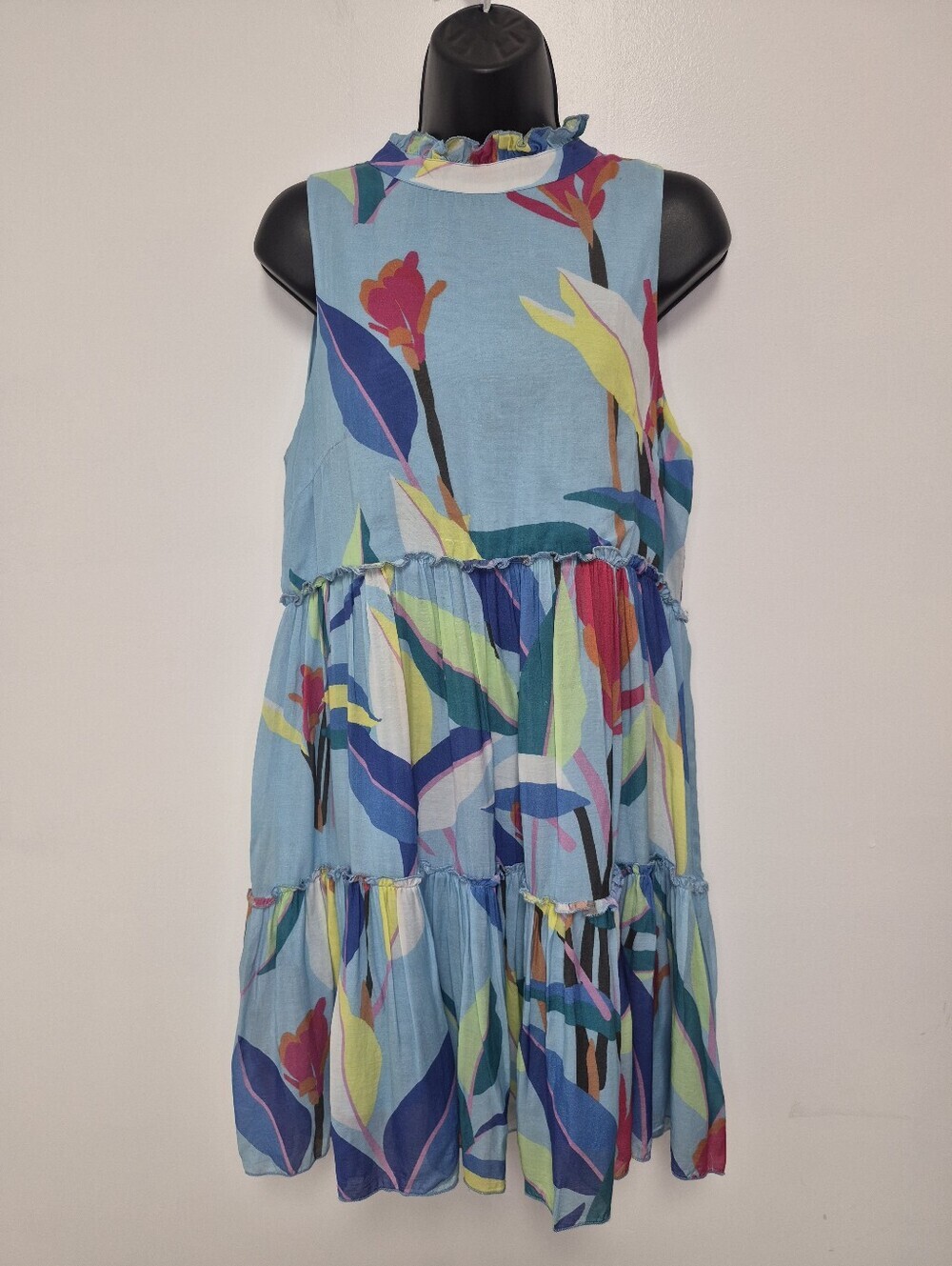 Oliphant Silk Cotton Blend Tiered Floral Mini Dress sz S